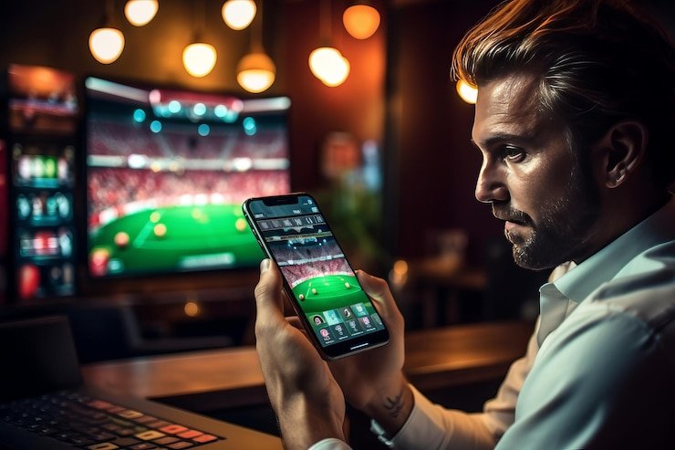 Pengguna menggunakan ponsel cerdas untuk mengakses akun game dengan aman melalui antarmuka mobile-friendly